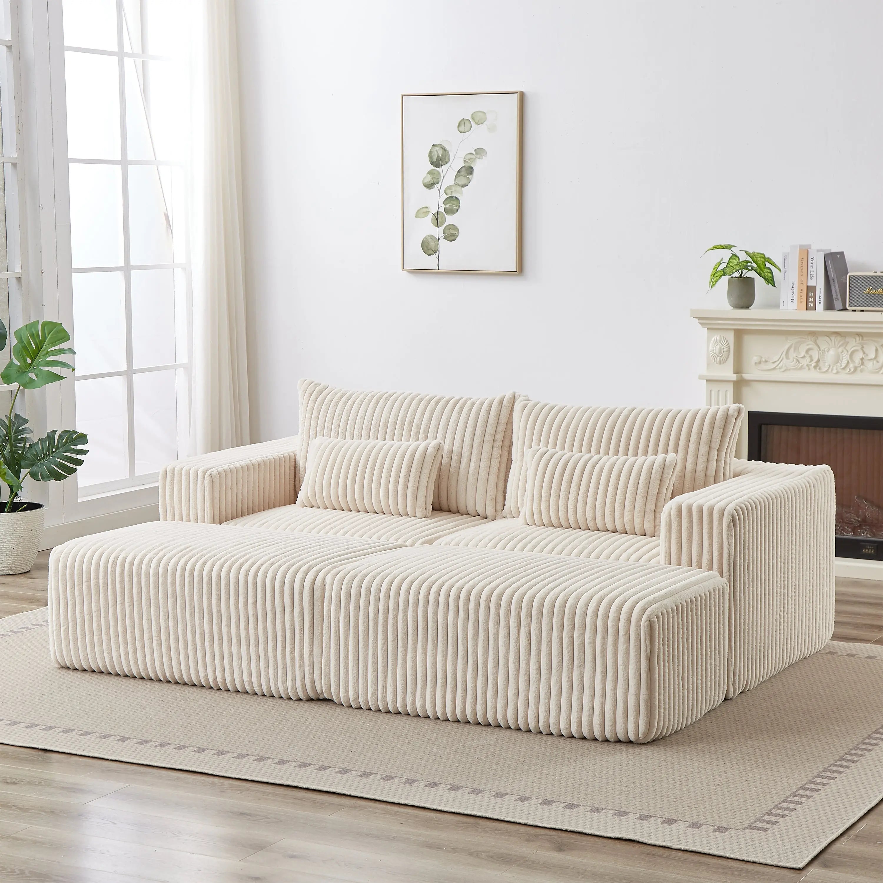 87" Oversized Sectional Lounge Chaise,No Assembly Required,Cloud Plush Sangria Beech