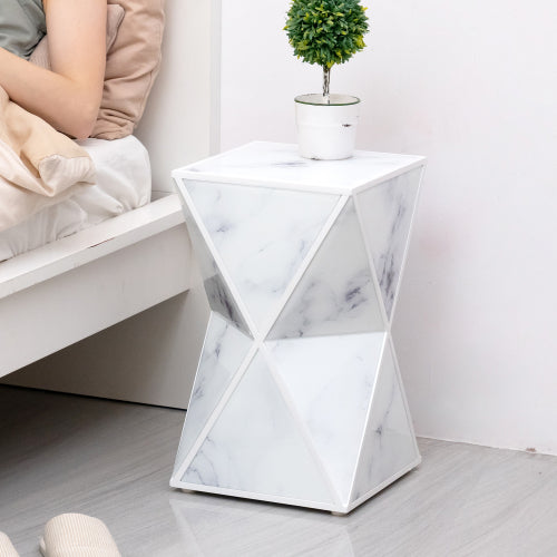 Geometry End Table, Glass Nightstand, Marble Table, White Table for Olive Phaedra