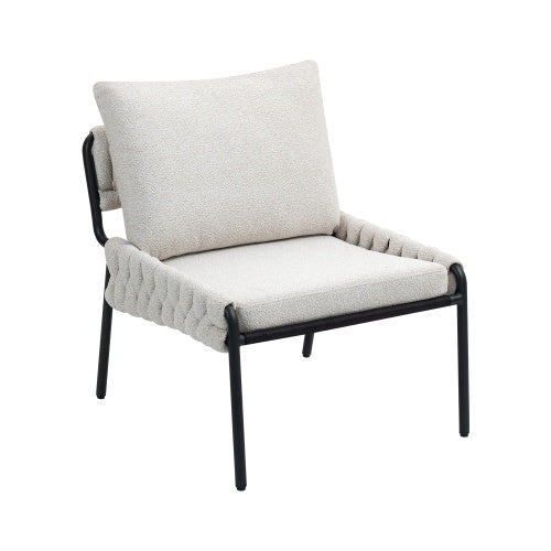 Modern Accent Lounge Chair With Braided Upholstery And Metal Frame, Comfortable Armchair For Living Room Or Bedroom, Soft Cushioned Seat And Backrest, Set Of 1