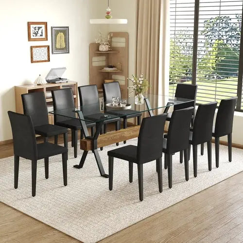 Table and chair set.79'x31.5' Inch Tempered Glass Tabletop With Sangria Beech