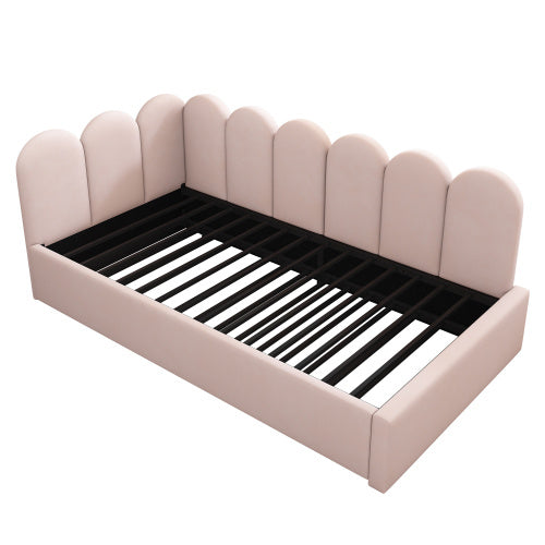 Upholstered Bed Daybed With Pull-Out Bed, 3FT Single Sofa Bed 90X190Cm,Guest Beds For Adults And Children, Bed With Metal Slatted Frame, Velvet, Pink No Mattress