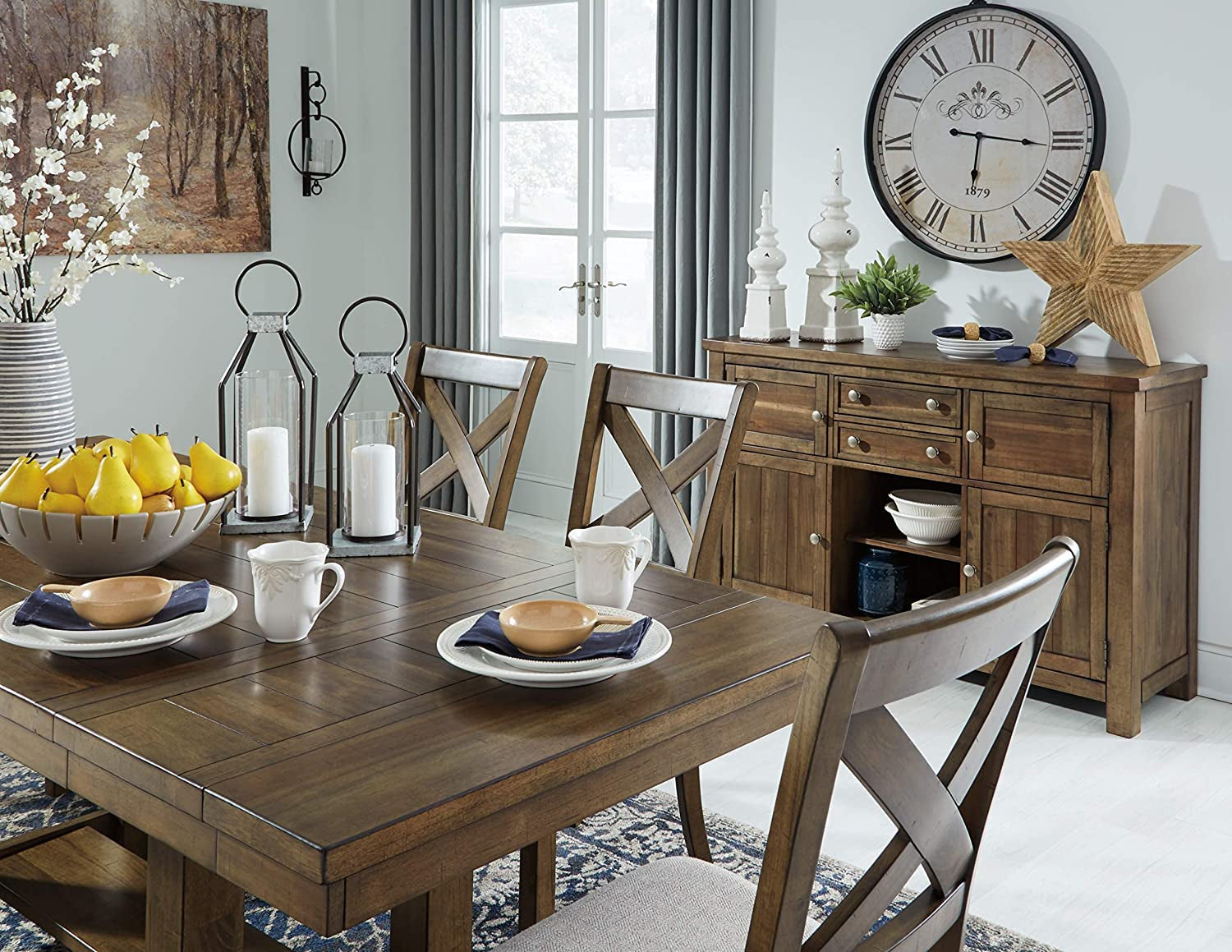 Moriville Farmhouse Dining Extension Table, Seats up to 8