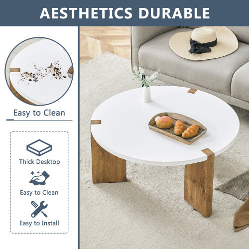 33.4-inch Diameter Minimalist Circular MDF Material Coffee Table, A Stable And Practical Choice. The Unique Embedded Design And The Support Of Three Table Legs Make The Coffee Table Structure Stable.
