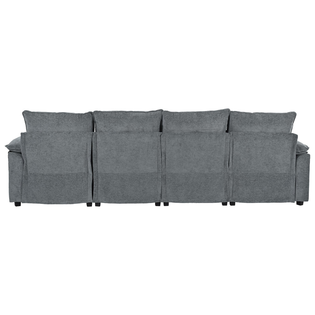 U-Shaped Chenille Sectional Sofa with Adjustable Armrest Pillows -