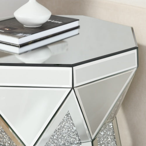 Drum Style Coffee Table With Mirror Crystal Inlay, Polygonal Silver Decorative Table, Modern Design Luxury Modern Furniture, 20 Inch  About 50 Centimeters  Low Coffee Table, Suitable For Living Room CJDropshipping