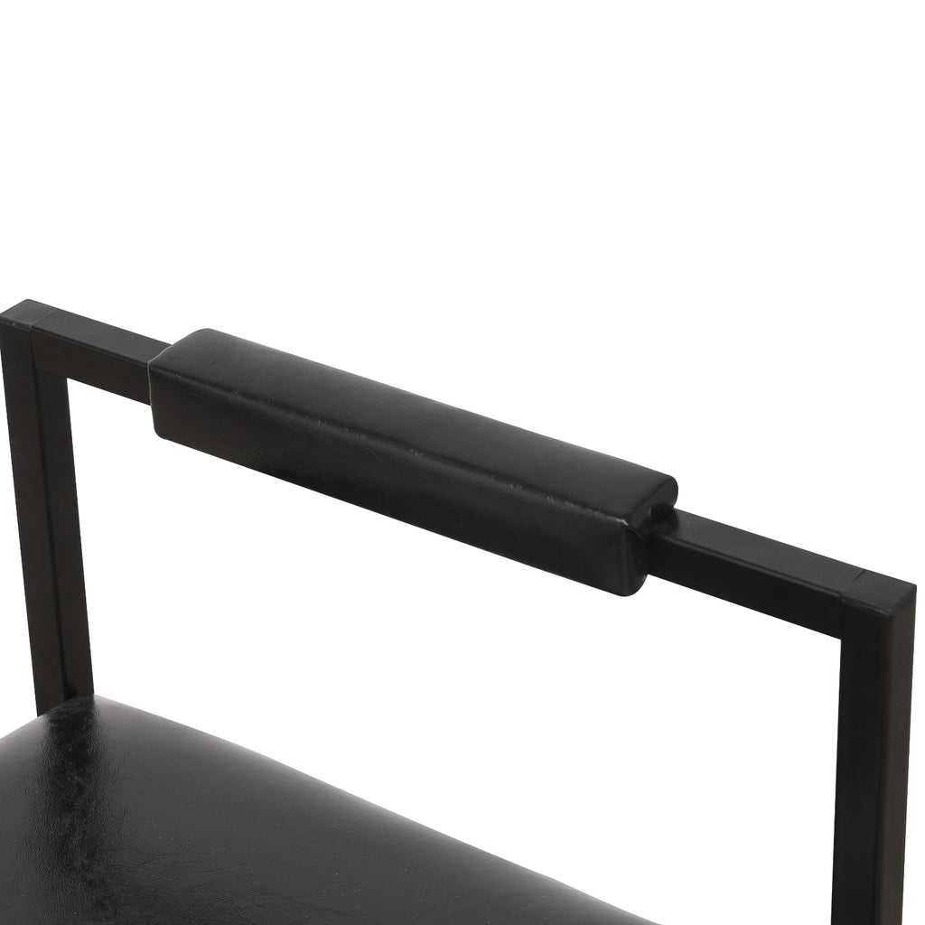 Black Bar Stool Set Of 2 Counter Height PU Leather With Backrest & Footrest