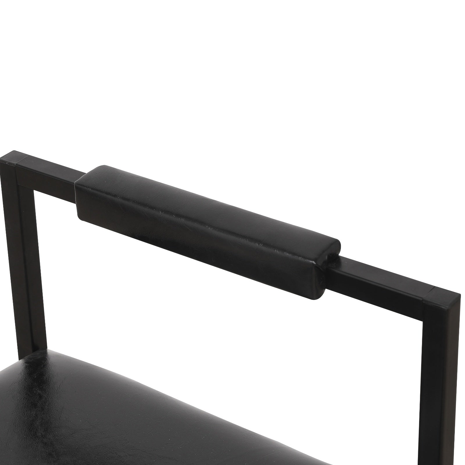 Black Bar Stool Set Of 2 Counter Height PU Leather With Backrest & Footrest