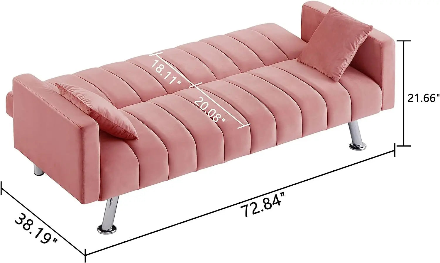 Pink Velvet Sofa Bed with 2 Pillows Peach Maple
