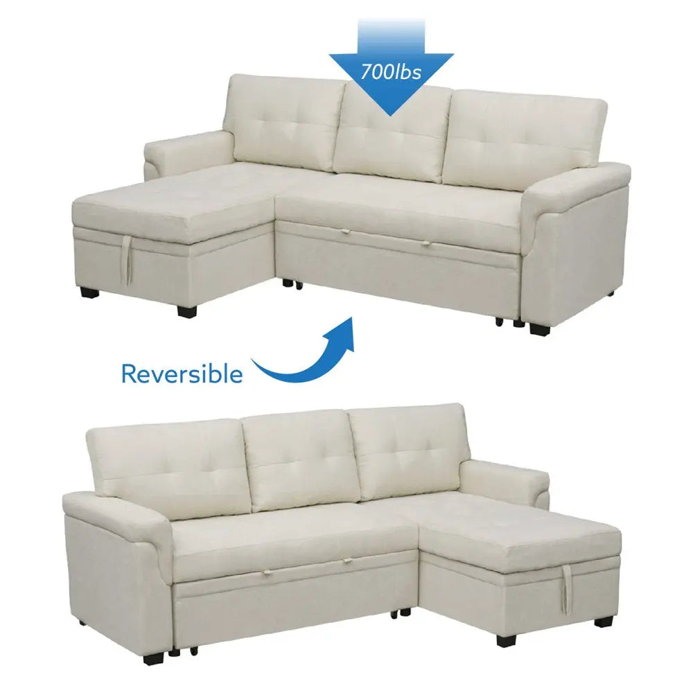 L-Shaped Velvet Sleeper Sectional with Storage Peach Maple