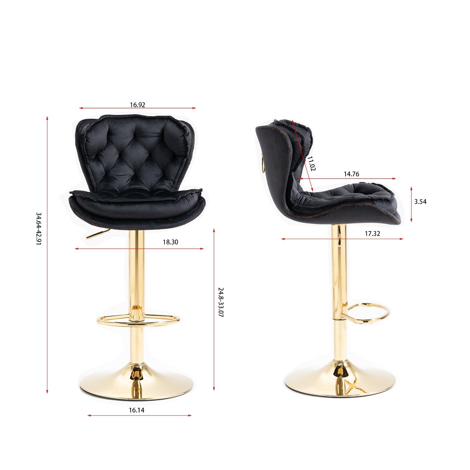 Set Of 2 Bar Stools Chrome Base, Swivel, Adjustable Height, Velvet