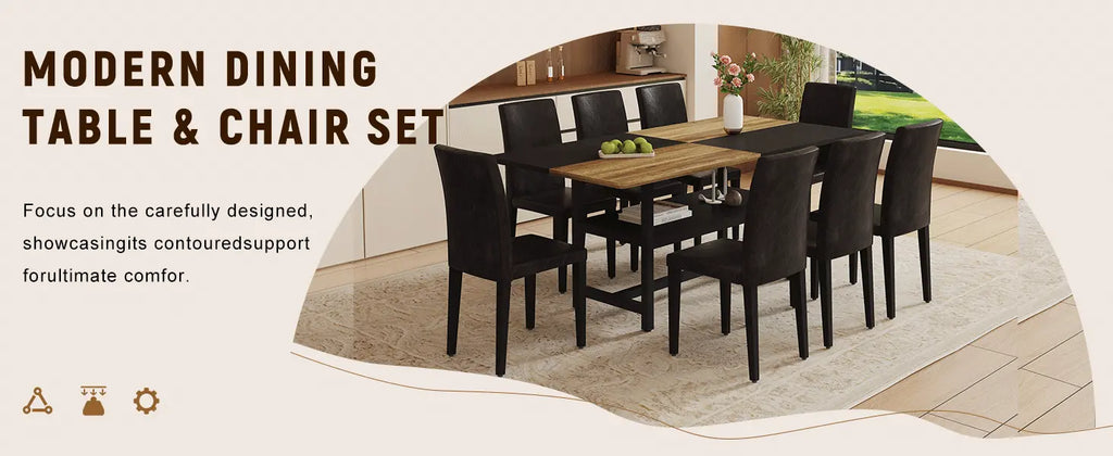 Table and chair set.71*35.4 inch Wooden And Black Spliced Dining Table Sangria Beech