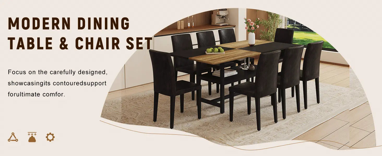 Table and chair set.71*35.4 inch Wooden And Black Spliced Dining Table Sangria Beech