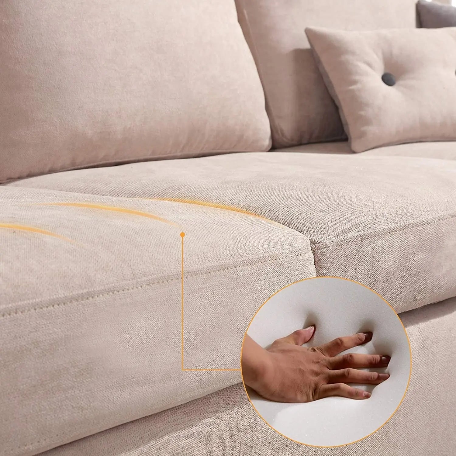 Dark Beige Linen L-Shaped Sectional, Reversible Couch Peach Maple