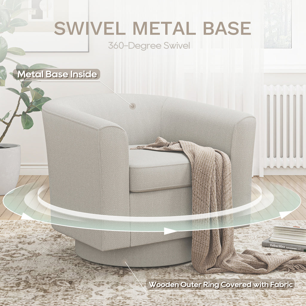 COLAMY Swivel Barrel Accent Chair With Ottoman, Modern Single Sofa, Upholstered Armchair With Storage Space For Home, Beige