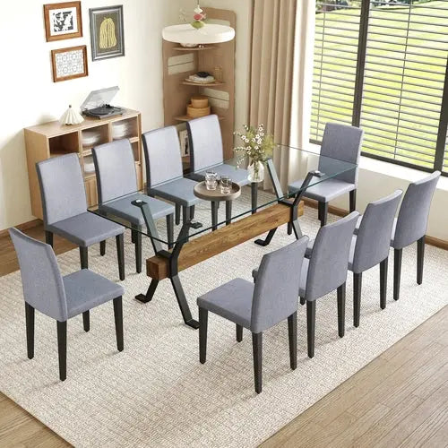 Table and chair set.79'x31.5' Inch Tempered Glass Tabletop With Sangria Beech