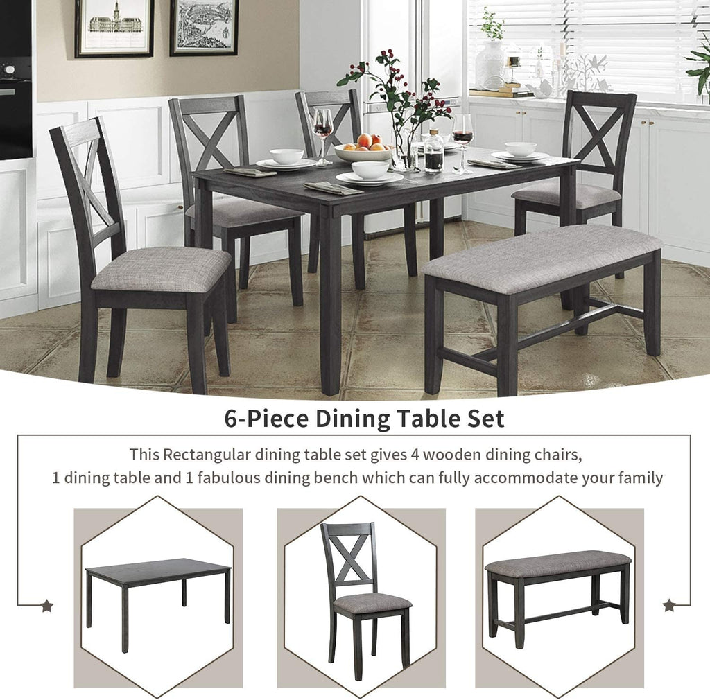 Grey Wooden Rectangular Dining Table Set of 6 Peach Maple