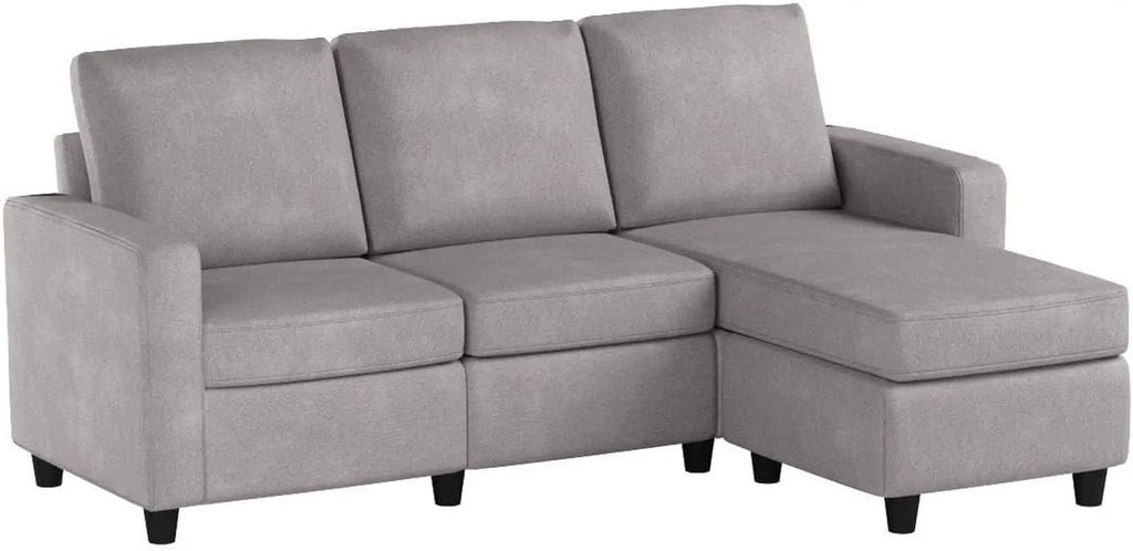 Light Grey Linen Convertible L-Shaped Sectional Sofa Peach Maple