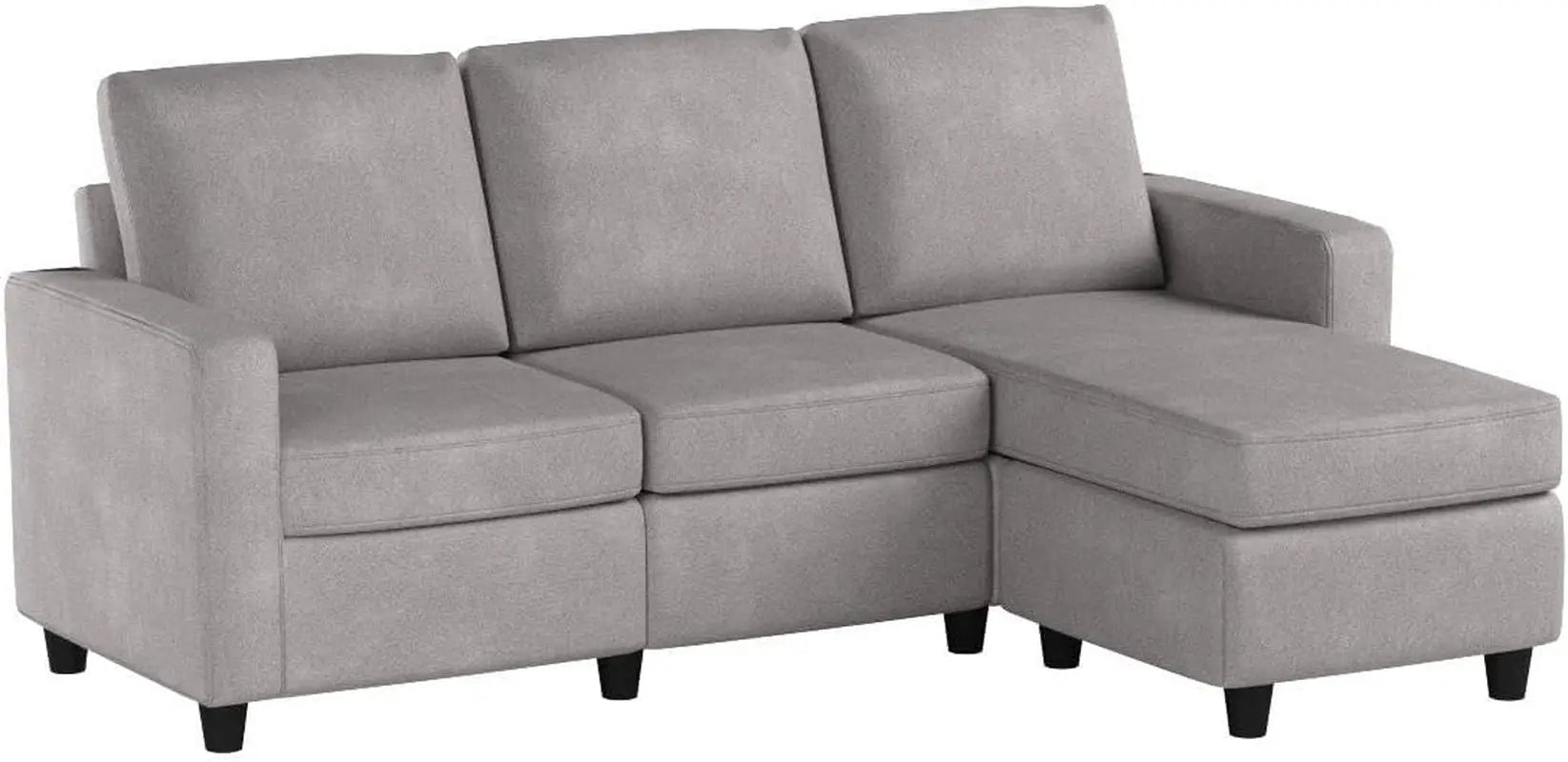 Light Grey Linen Convertible L-Shaped Sectional Sofa Peach Maple