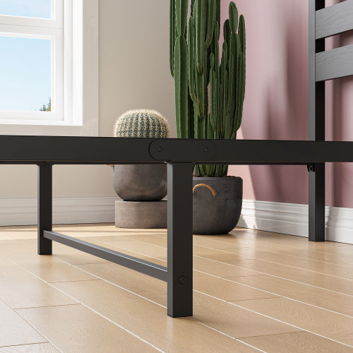 Twin Size Platform Bed Frame With Rustic Vintage Wood Headboard, No Box Spring Needed Black