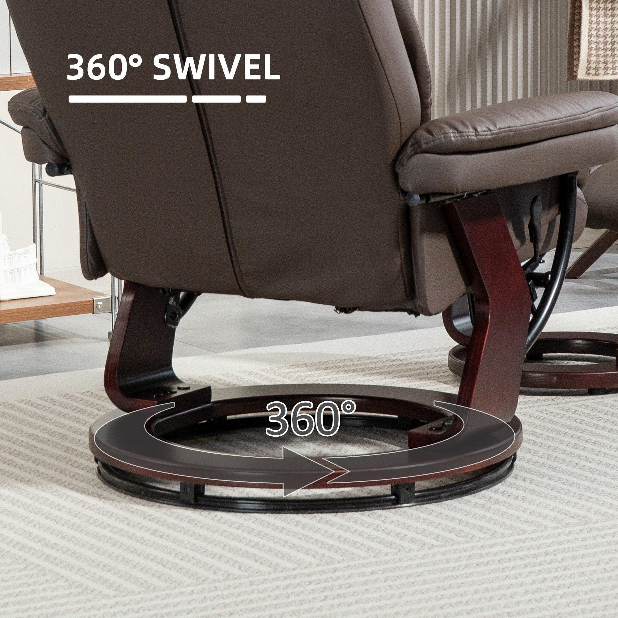 Swivel Recliner With Ottoman, PU Leather Reclining Chair With Footrest, For Living Room, Bedroom, Dark Brown