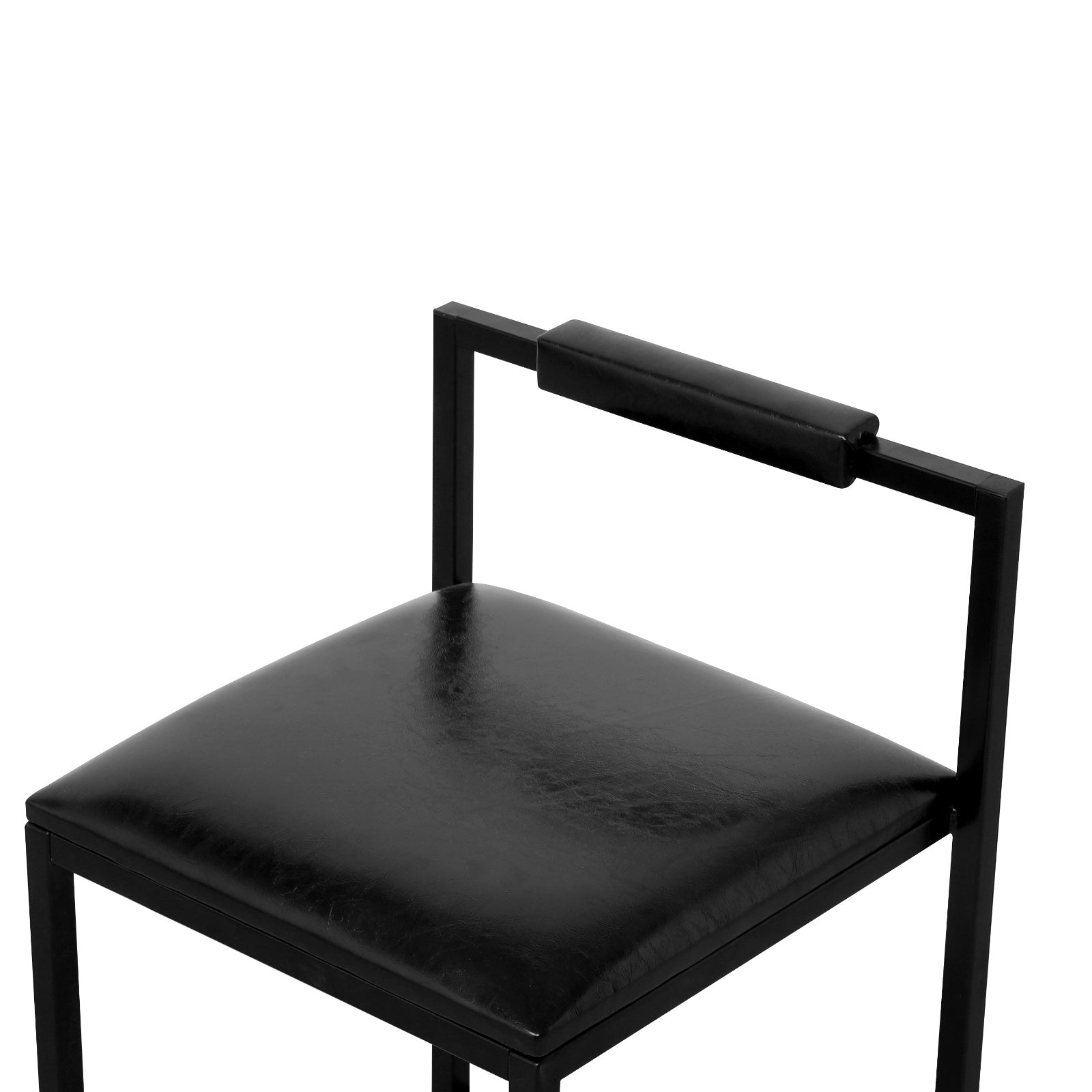 Black Bar Stool Set Of 2 Counter Height PU Leather With Backrest & Footrest