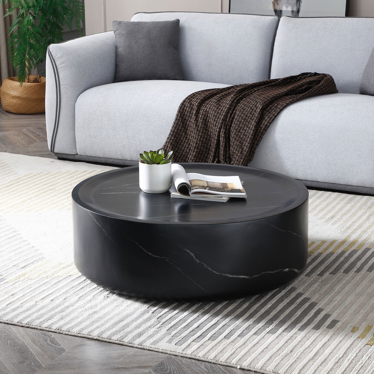 31.49'' Round coffee table,Sturdy Fiberglass table for Living Room, No