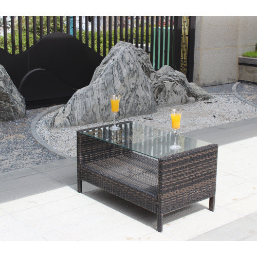 Outdoor Patio Furniture Coffee Table With Clear Tempered Glass CJDropshipping