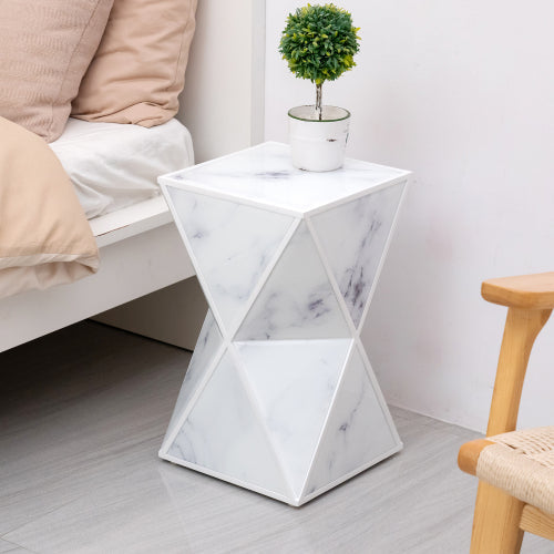 Geometry End Table, Glass Nightstand, Marble Table, White Table for Olive Phaedra