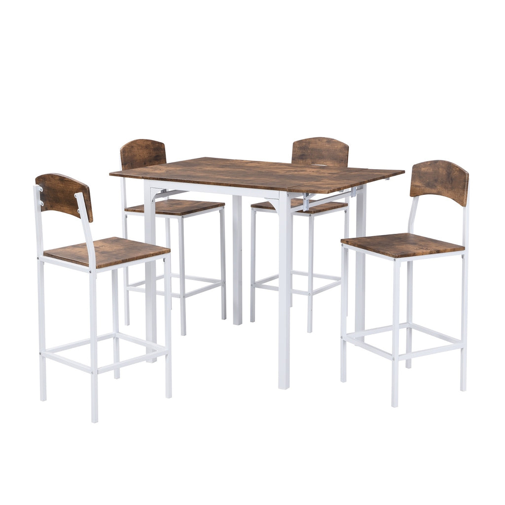 TOPMAX Farmhouse 5pc Counter Height Dining Set With Drop Leaf, White
