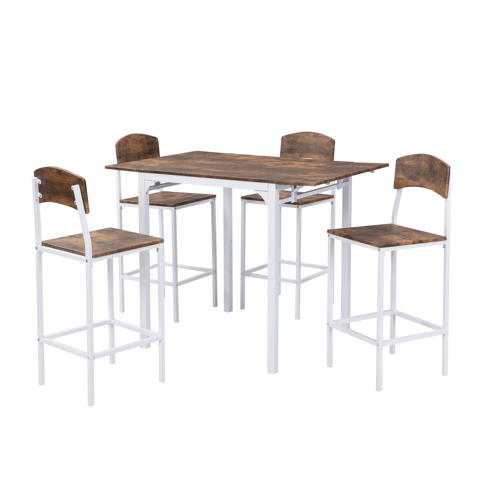 TOPMAX Farmhouse 5pc Counter Height Dining Set With Drop Leaf, White