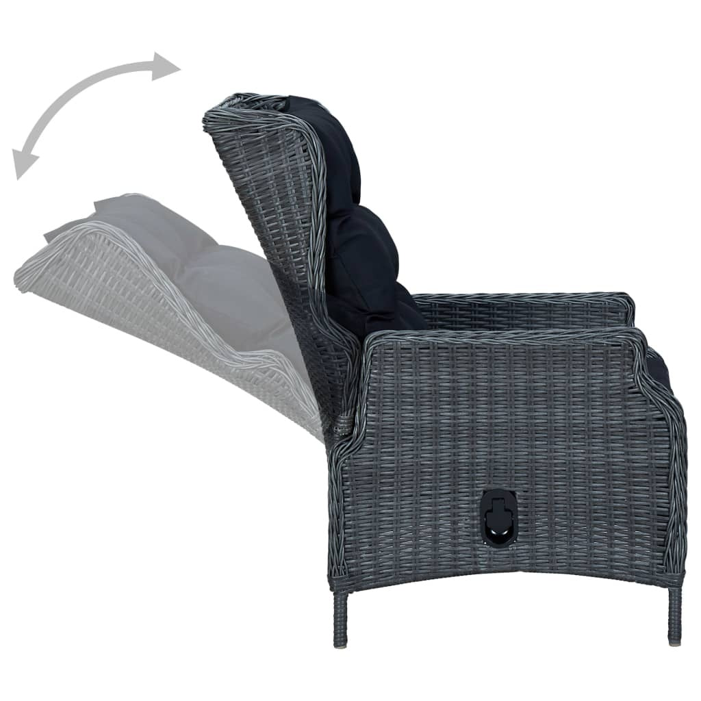 Adjustable Garden Chair with Cushions Poly Rattan Dark Grey