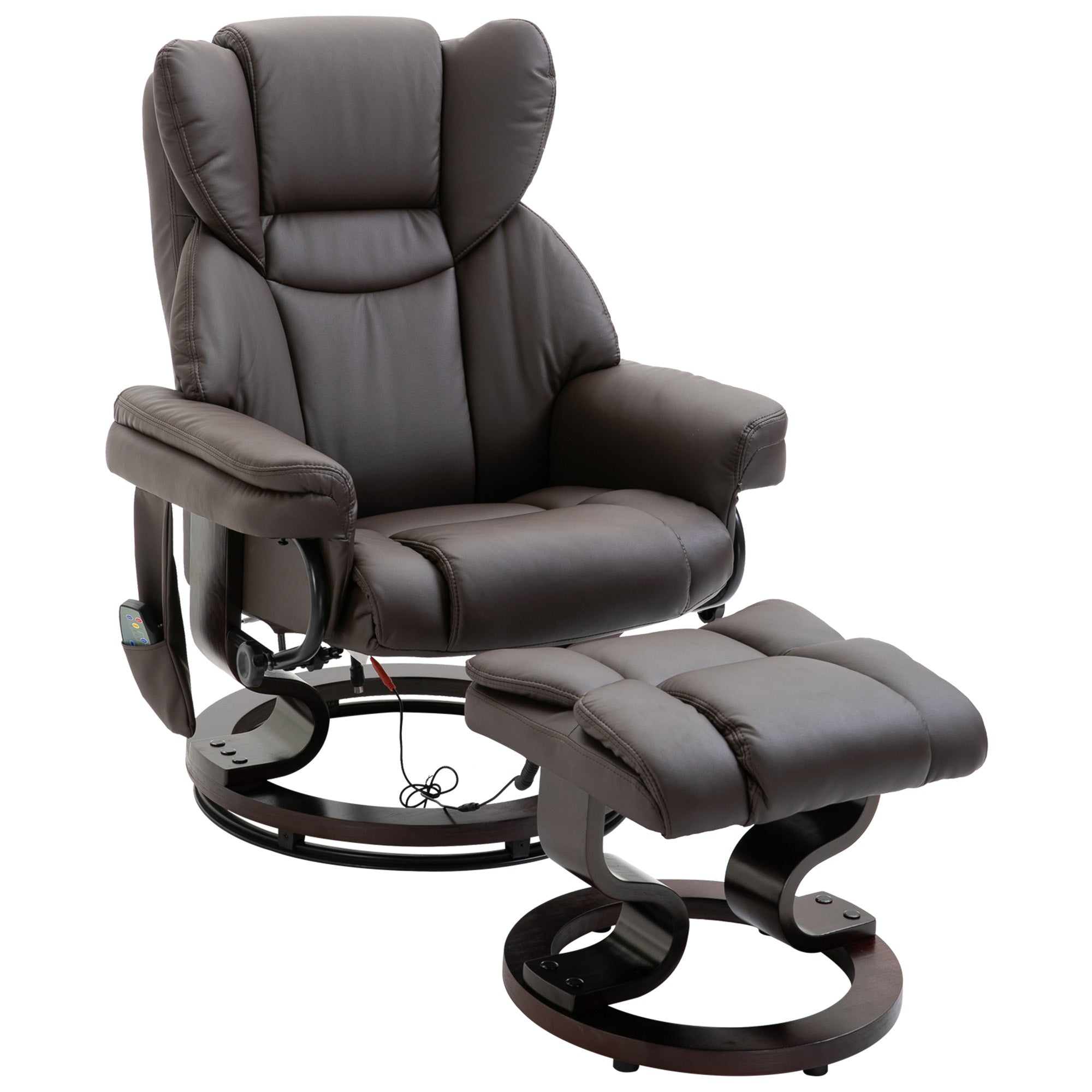 Massage Recliner Chair Brown With Ottoman 10-Point Vibrating Swivel For Bedroom & Living Room