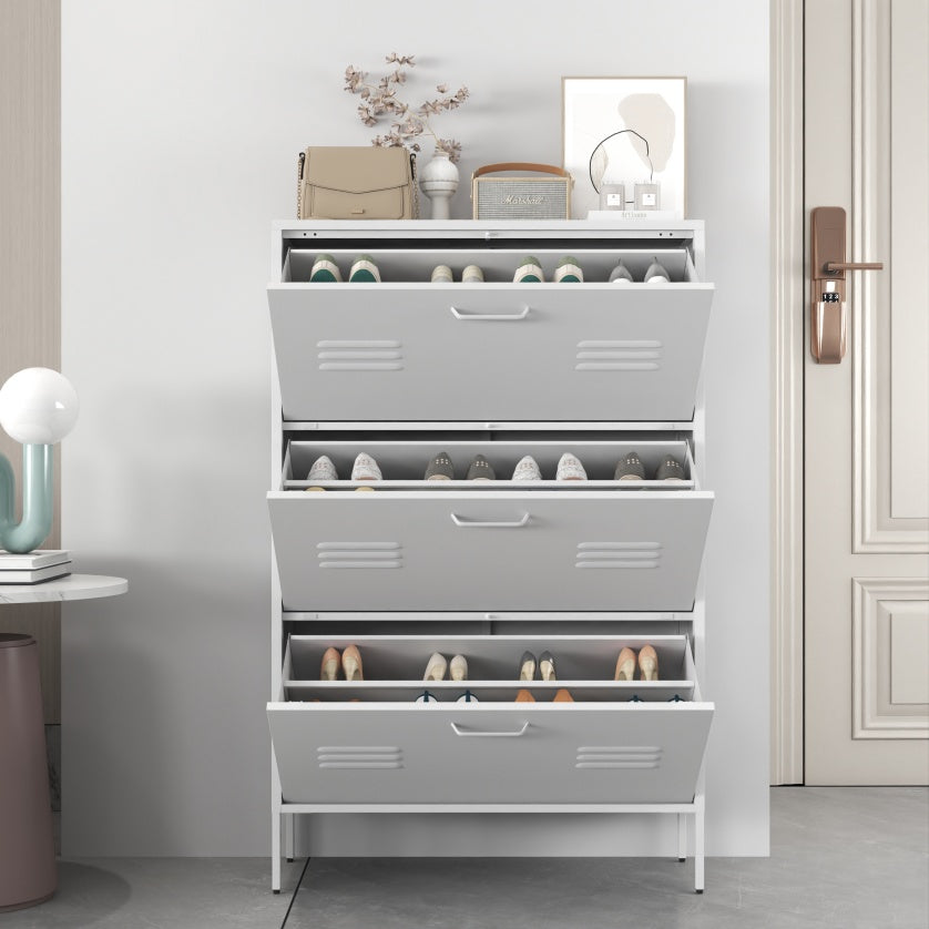 Shoe Storage Cabinet With 3 Flip Drawers, Freestanding Shoe Cabinet Organizer With Metal  Frame For Entryway, Hallway, Foyer, White