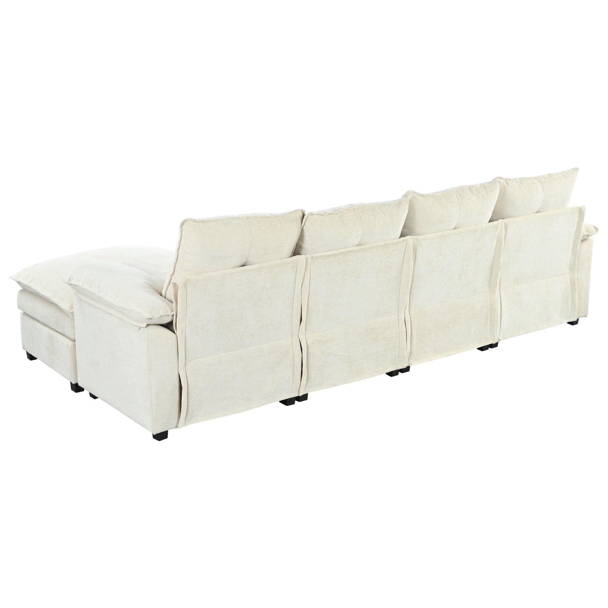 U-Shaped Chenille Sectional Sofa with Adjustable Armrest Pillows -