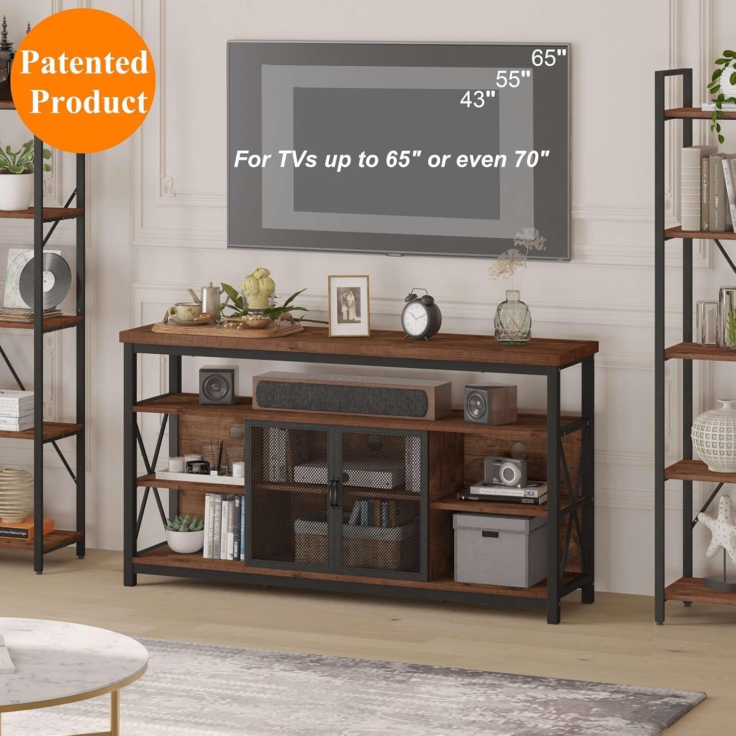 Tall TV Stand for Tvs up to 65 Inch, Industrial Wood Entertainment Peach Maple