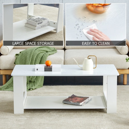 A Modern And Practical White Coffee Table And Coffee Table. The Double Layered Coffee Table Is Made Of MDF Material,. Suitable For Living Room, Bedroom, And Study.43.3x21.6x16.5  CT16 CJDropshipping