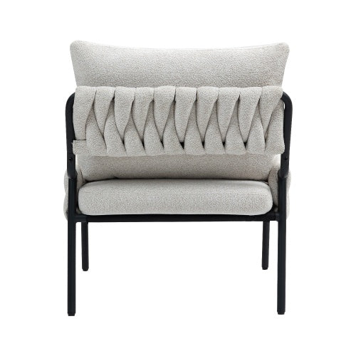 Modern Accent Lounge Chair With Braided Upholstery And Metal Frame, Comfortable Armchair For Living Room Or Bedroom, Soft Cushioned Seat And Backrest, Set Of 1