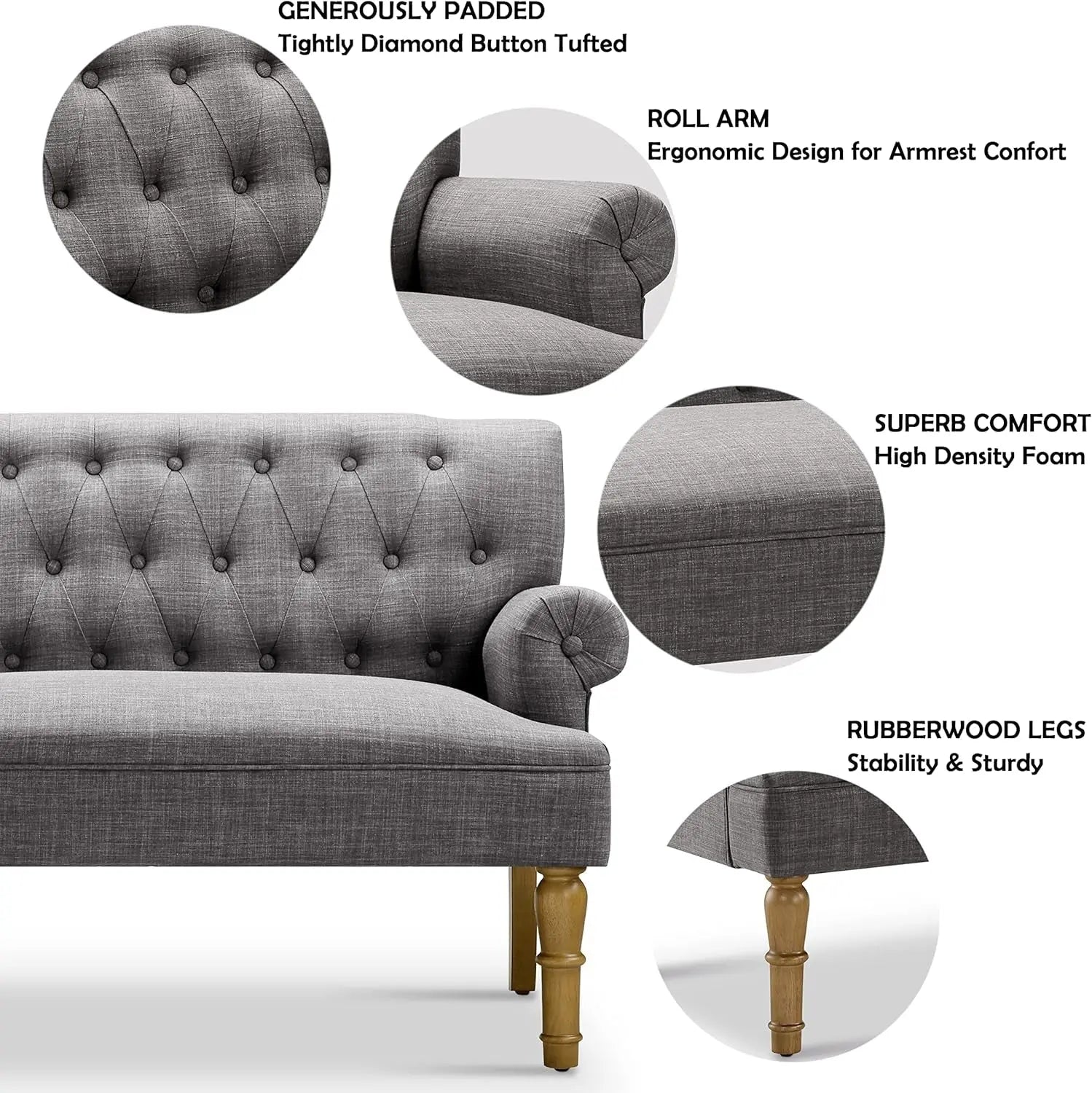 Dove Gray Loveseat Sofa for Living Room Peach Maple