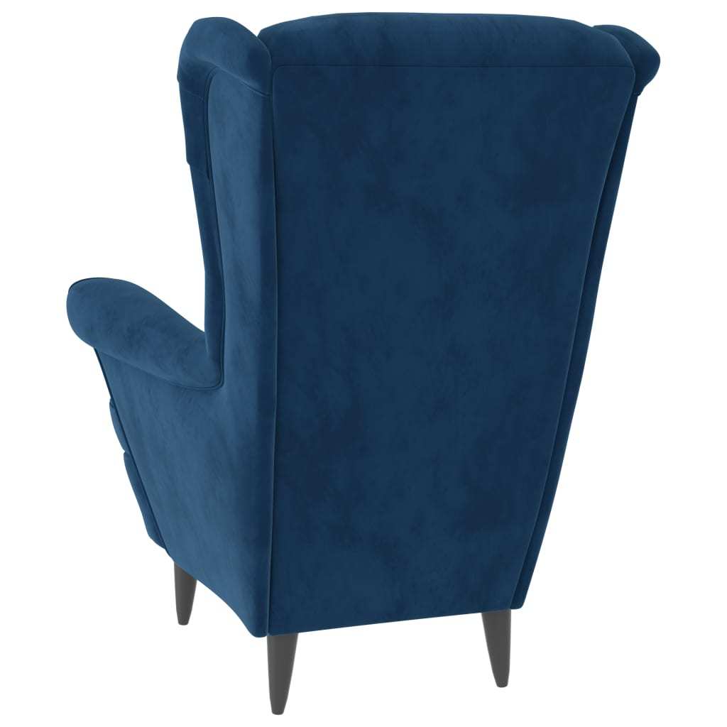 Wingback Chair with Footstool Blue Velvet