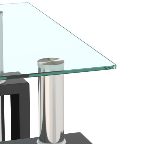 Set Of 2, Modern Tempered Glass Tea Table Coffee Table End Table, Square Table For Living Room, Transparent Black CJDropshipping