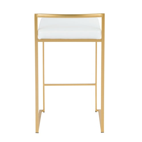 Fuji Contemporary-Glam Counter Stool In Gold With White Faux Leather By LumiSource Set Of 2