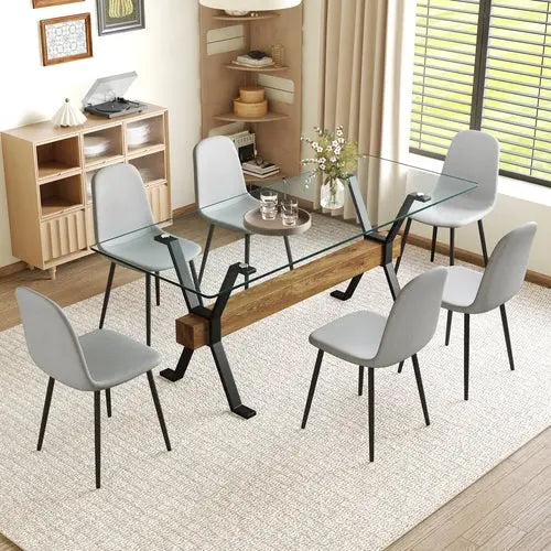 Table and chair set.79'x31.5' with X-shaped Black Metal Table Sangria Beech