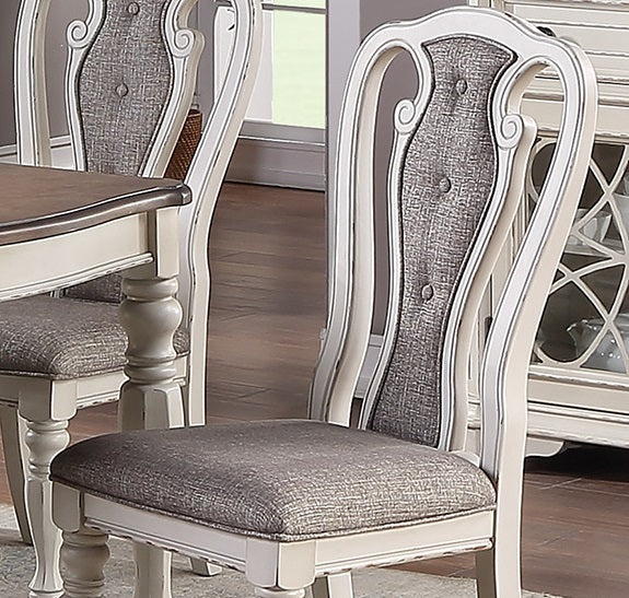 Antique White Set Of 2 Dining Chairs Grey Upholstered Tufted Unique Design Chairs Back Cushion Seat Dining Room CJDropshipping