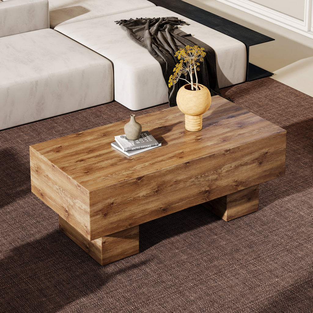 This modern rectangular coffee table features a stylish wood color, Sangria Beech