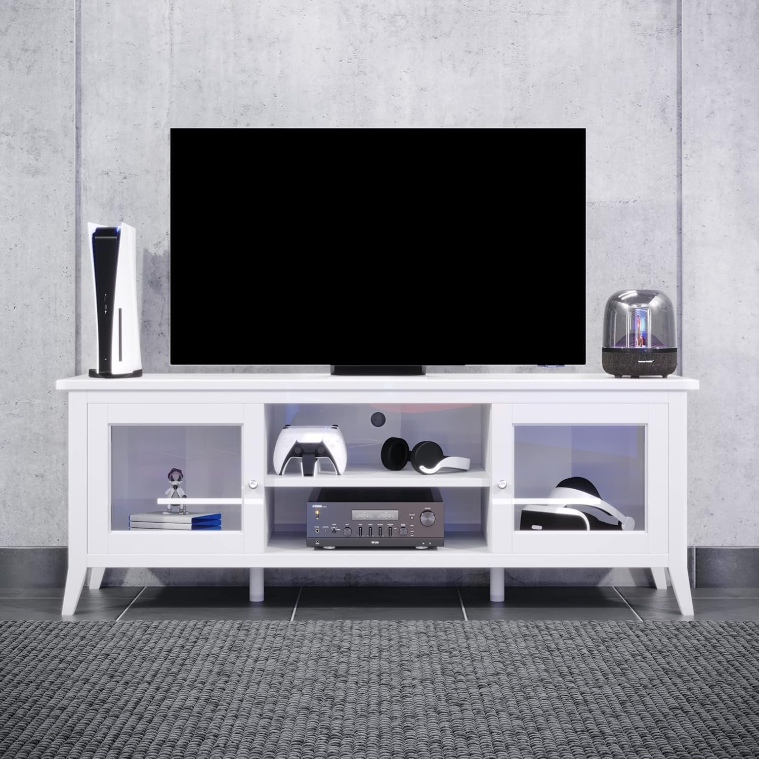 TV Stand - 55-Inch Storage Cabinet with 2 Cubbies and 2 Shelves - Peach Maple