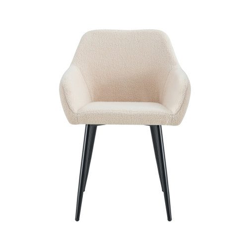 Leisure Modern Living Dining Room Accent Arm Chairs Club Guest With Strong Black Metal Legs, Set Of 2, TEDDY Fabric Beige CJDropshipping