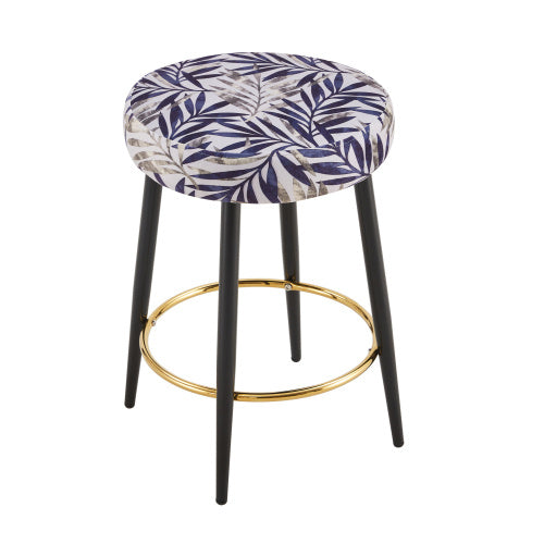 Counter Height Bar Stools Set Of 2, PU Kitchen Stools Upholstered Dining Chair Stools 24 Inches Height With Golden Footrest For Kitchen Island Coffee Shop Bar Home Balcony Silver Leaves Velvet
