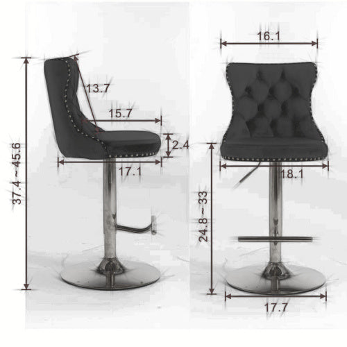 Golden Swivel Velvet Barstools Adjusatble Seat Height From 25-33 Inch Gray,Set Of 2