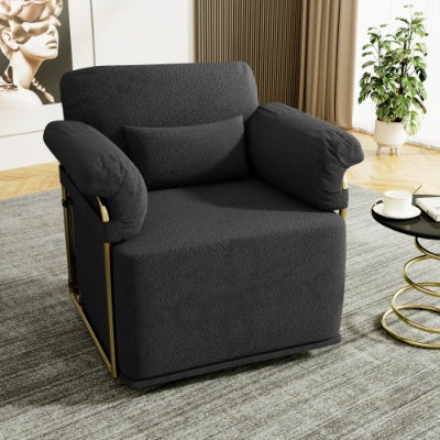 360 Degree Square Swivel Accent Sofa Chair,Fluffy Fabric Lounge Wide Upholstered Reading Chair With Gold Metal Legs, Comfortable Armchair For Living Room,Bedroom,Office