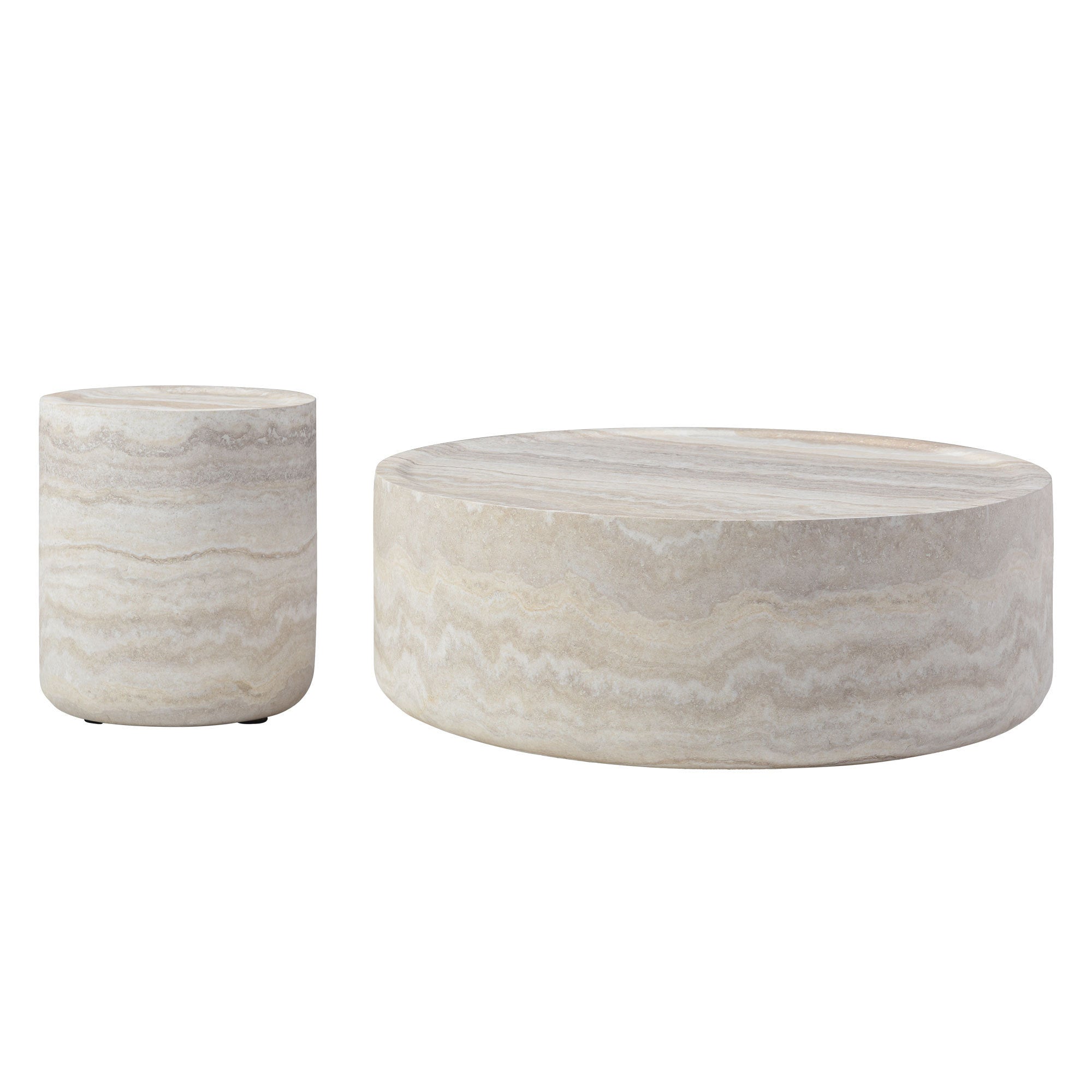 Set of 2 Faux MARS Pattern Coffee Tables side Table Round Tea Faux Sangria Beech